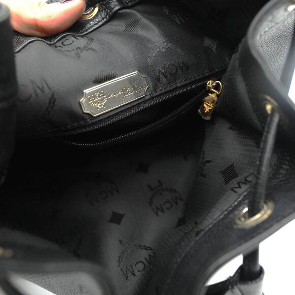 MCM Black Classic Pebbled Leather Visetos Studded Bucket Bag - Picture 4 of 8